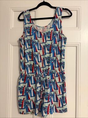 Vineyard Vines Sailboat Print Romper in Blue & Red